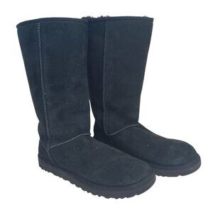 UGG Boots Classic Tall Black Sherpa Lined Flats Womens US 8